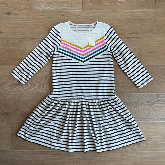 Mini Boden Girl's Long Sleeve Navy White Striped Dress 11/12 NWT - Picture 1 of 3